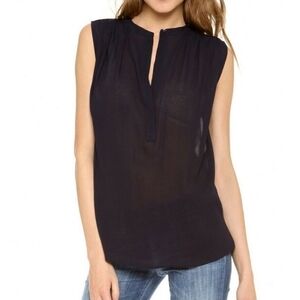 Vince Navy Sleeveless Top Sleeveless Shirred Shoulder Crepe Blouse Tank Size 4